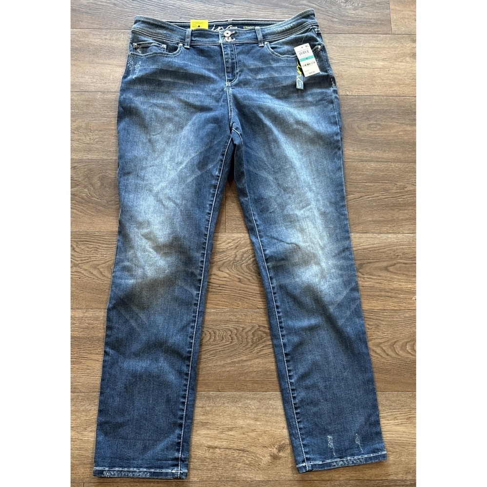 Nwt Inc Denim Straight Leg Jeans Womens Size 16 Reg Fit Distressed Sunlight Wash